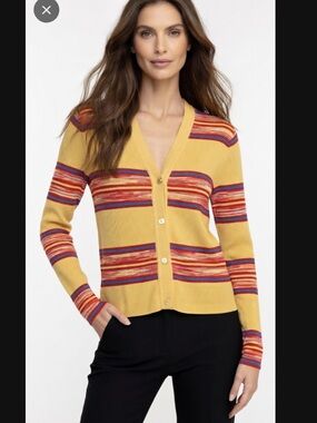 Missoni Yellow Red Camel Striped V-Neck Button Cardigan $585